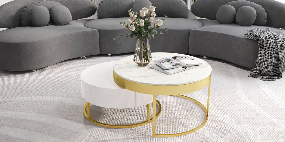HMR - Curved Sectional Sofa with Ottoman & Pillows