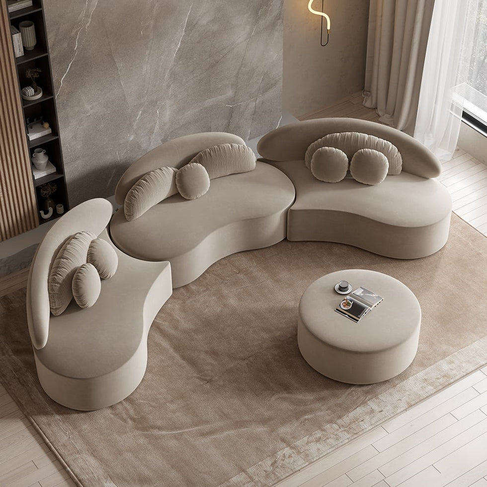 HMR - Curved Sectional Sofa with Ottoman & Pillows