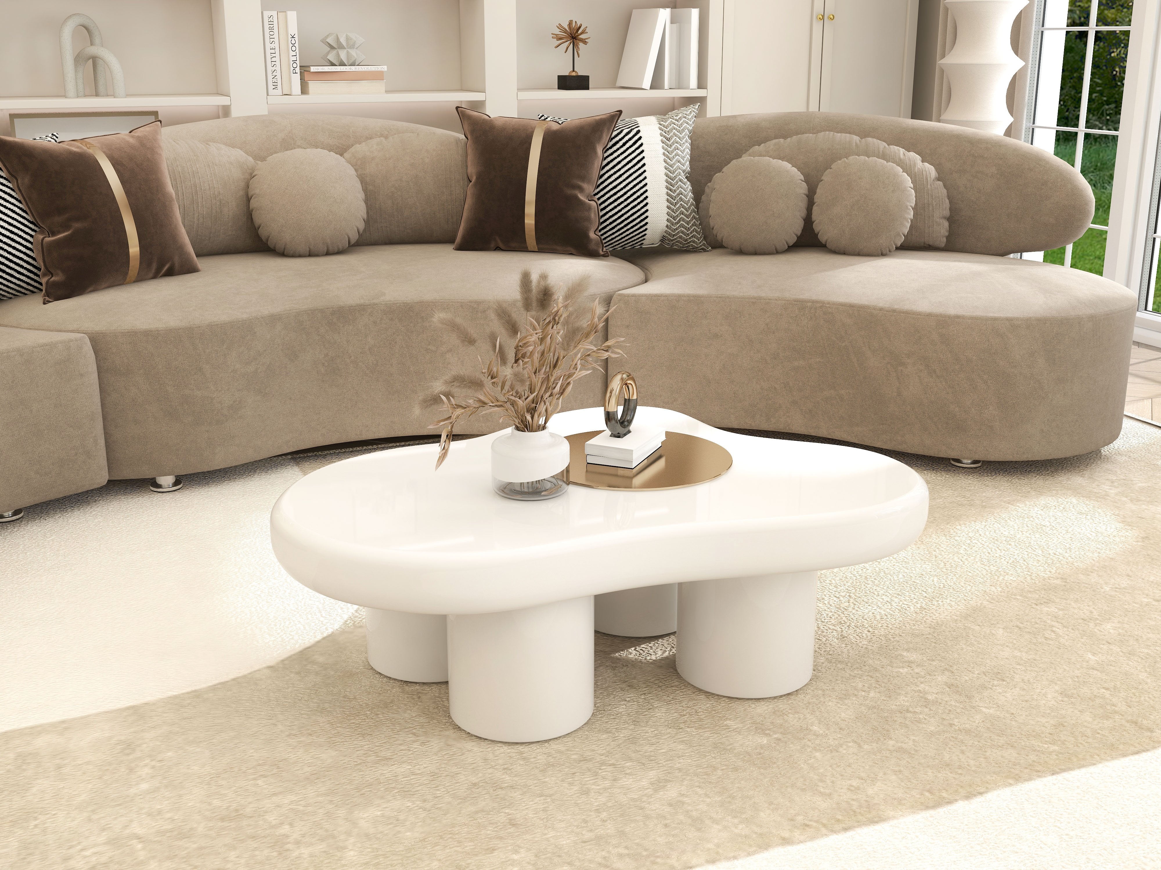 HMR - Curved Sectional Sofa with Ottoman & Pillows