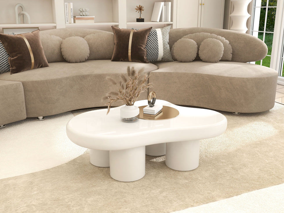 HMR - Curved Sectional Sofa with Ottoman & Pillows