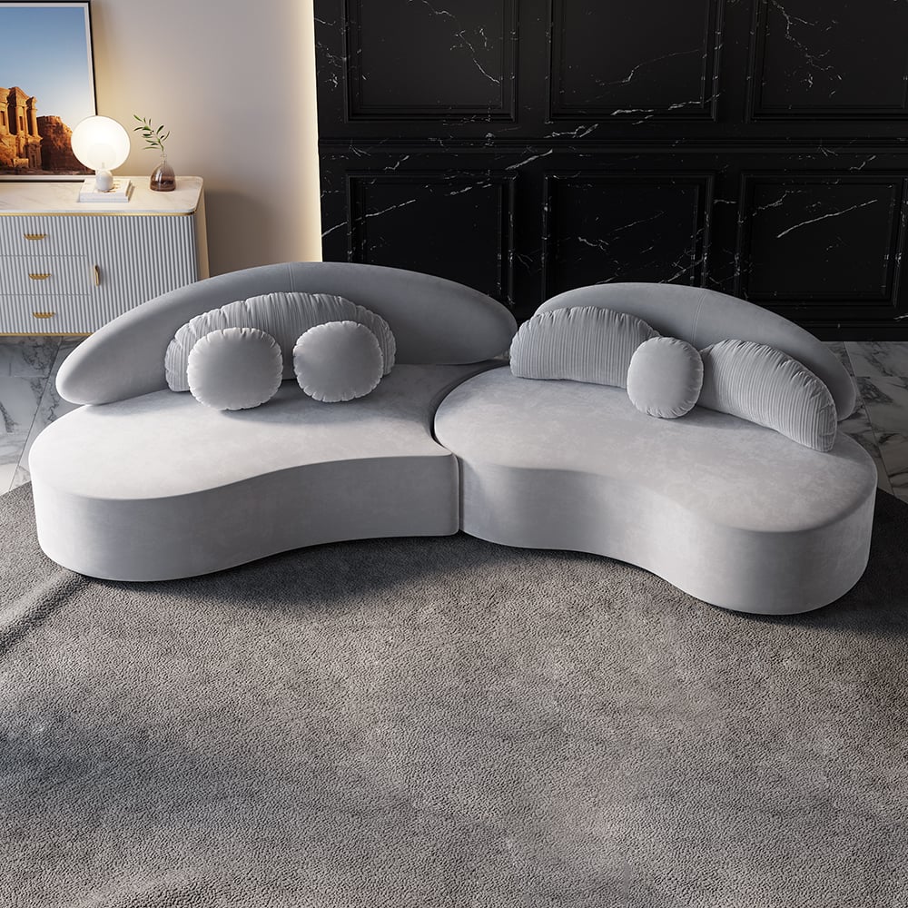 HMR - Curved Sectional Sofa with Ottoman & Pillows