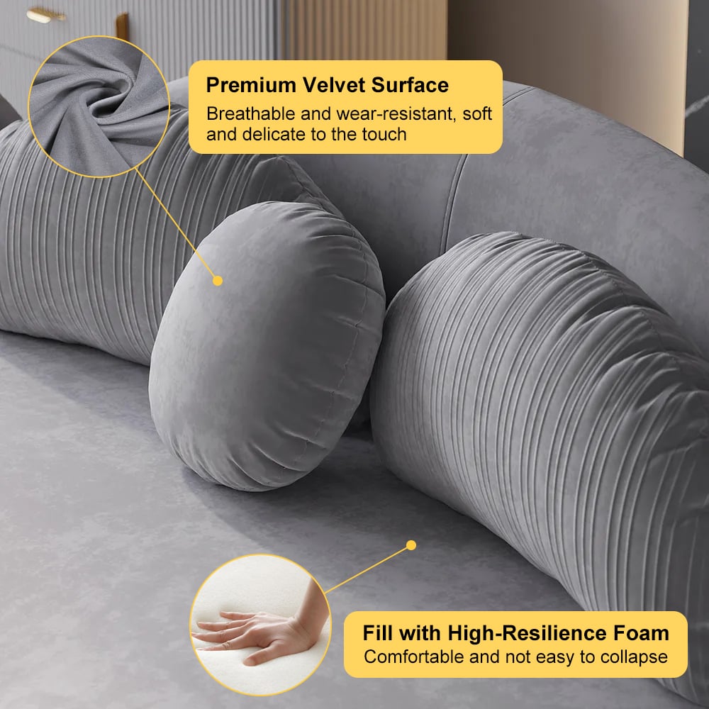 HMR - Curved Sectional Sofa with Ottoman & Pillows