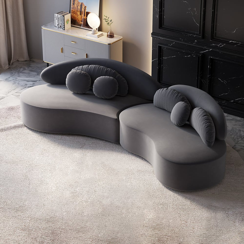 HMR - Curved Sectional Sofa with Ottoman & Pillows
