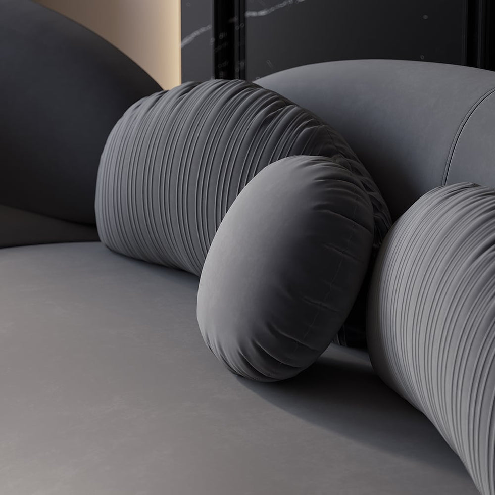 HMR - Curved Sectional Sofa with Ottoman & Pillows