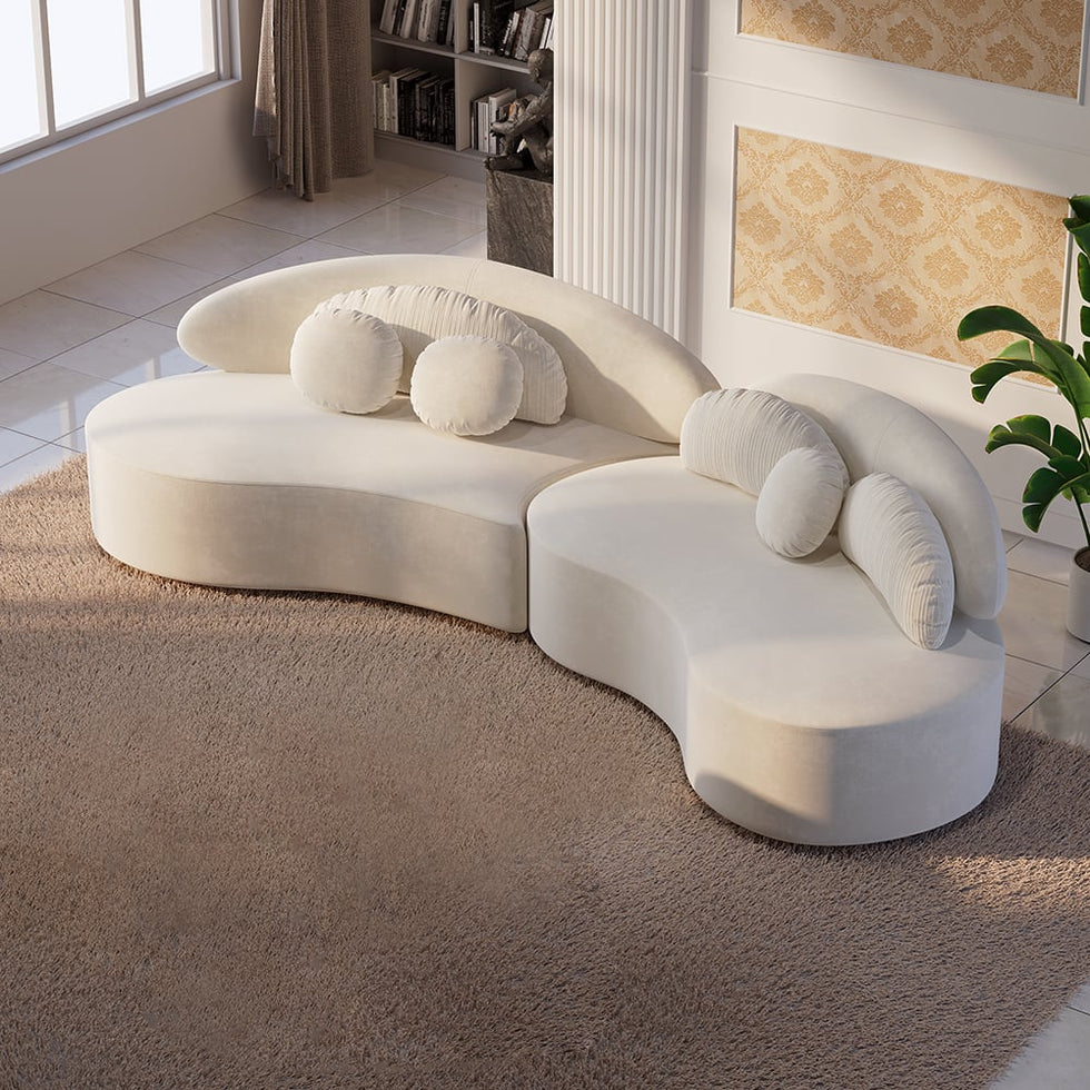 HMR - Curved Sectional Sofa with Ottoman & Pillows