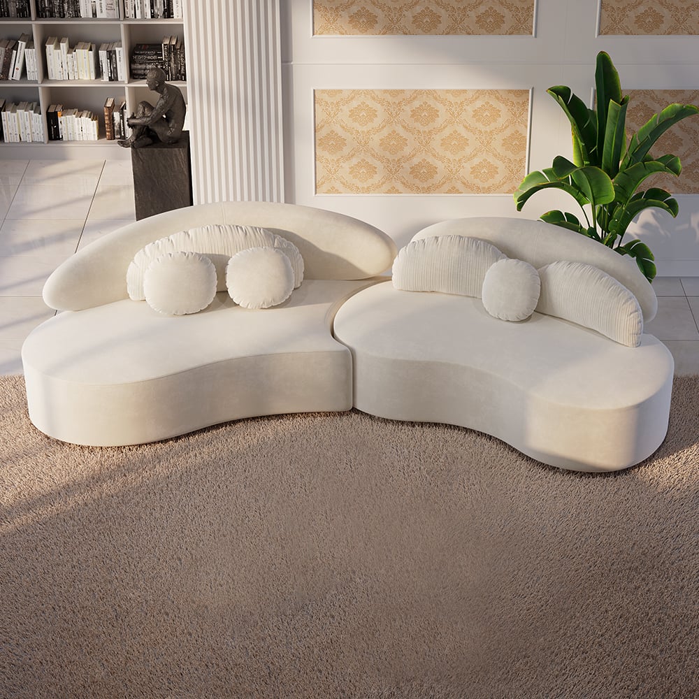 HMR - Curved Sectional Sofa with Ottoman & Pillows