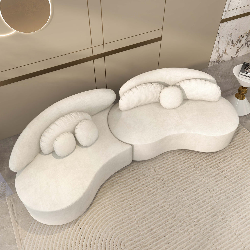 HMR - Curved Sectional Sofa with Ottoman & Pillows