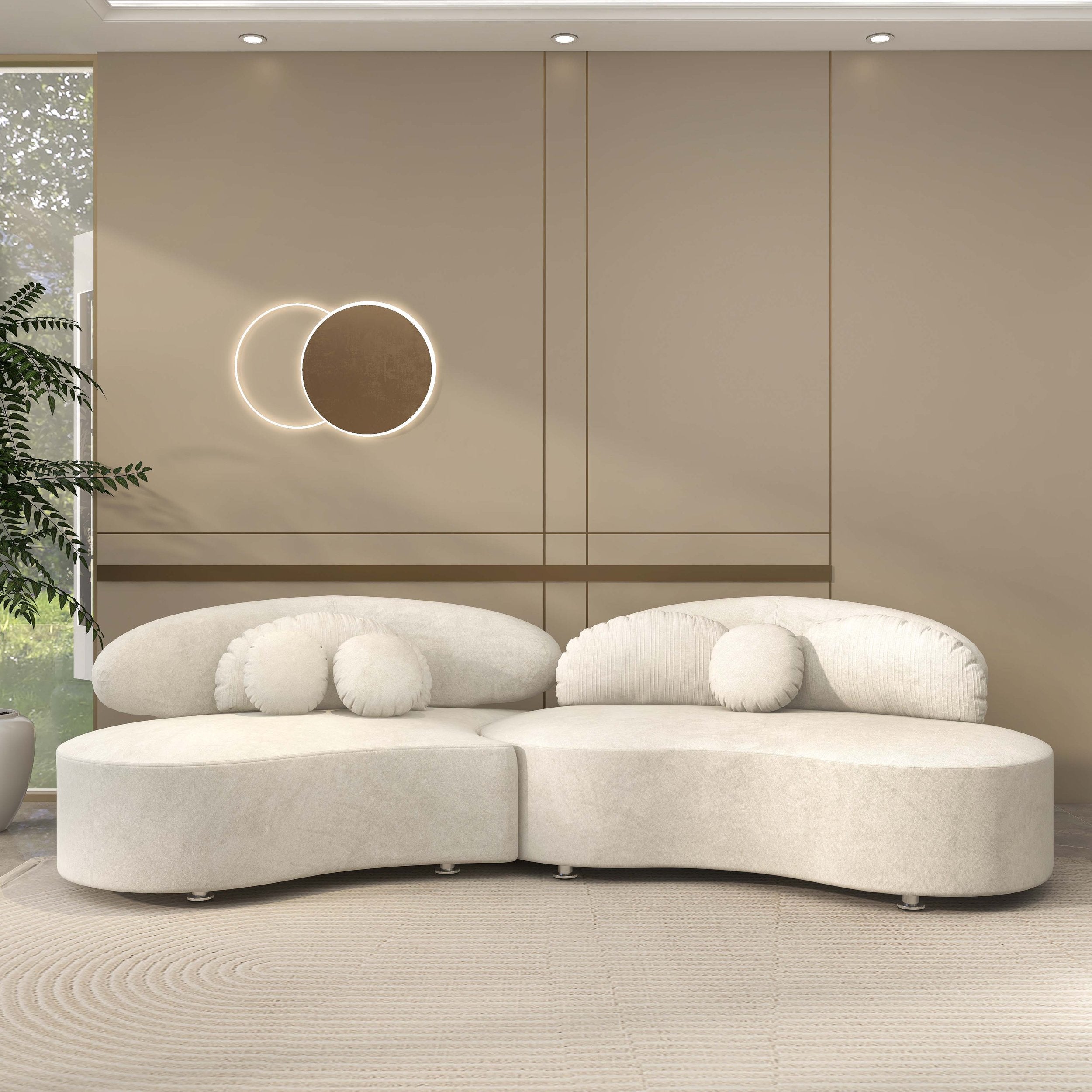 HMR - Curved Sectional Sofa with Ottoman & Pillows