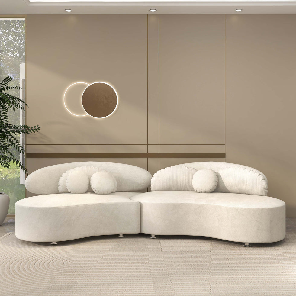 HMR - Curved Sectional Sofa with Ottoman & Pillows