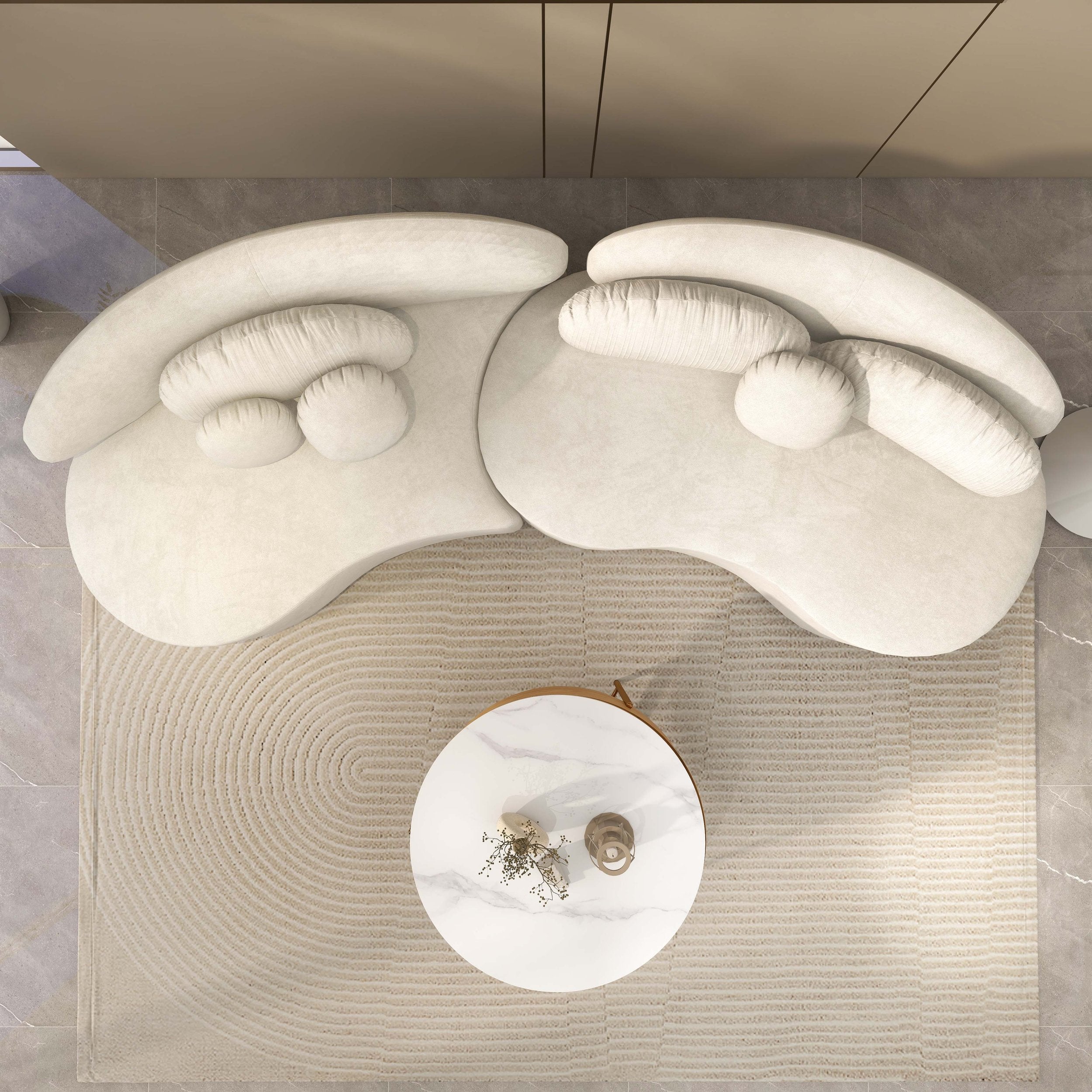 HMR - Curved Sectional Sofa with Ottoman & Pillows