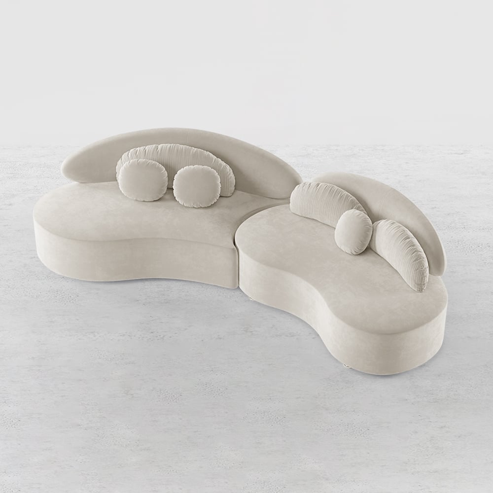 HMR - Curved Sectional Sofa with Ottoman & Pillows