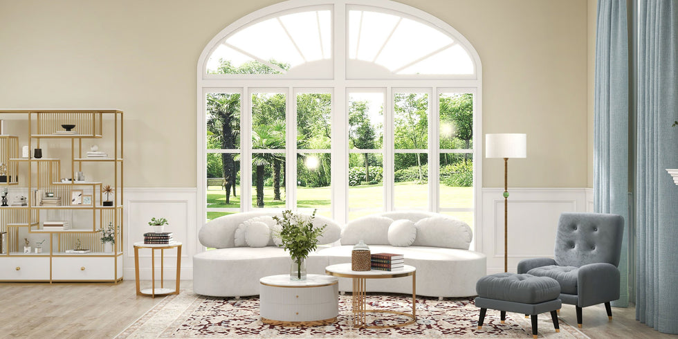 HMR - Curved Sectional Sofa with Ottoman & Pillows