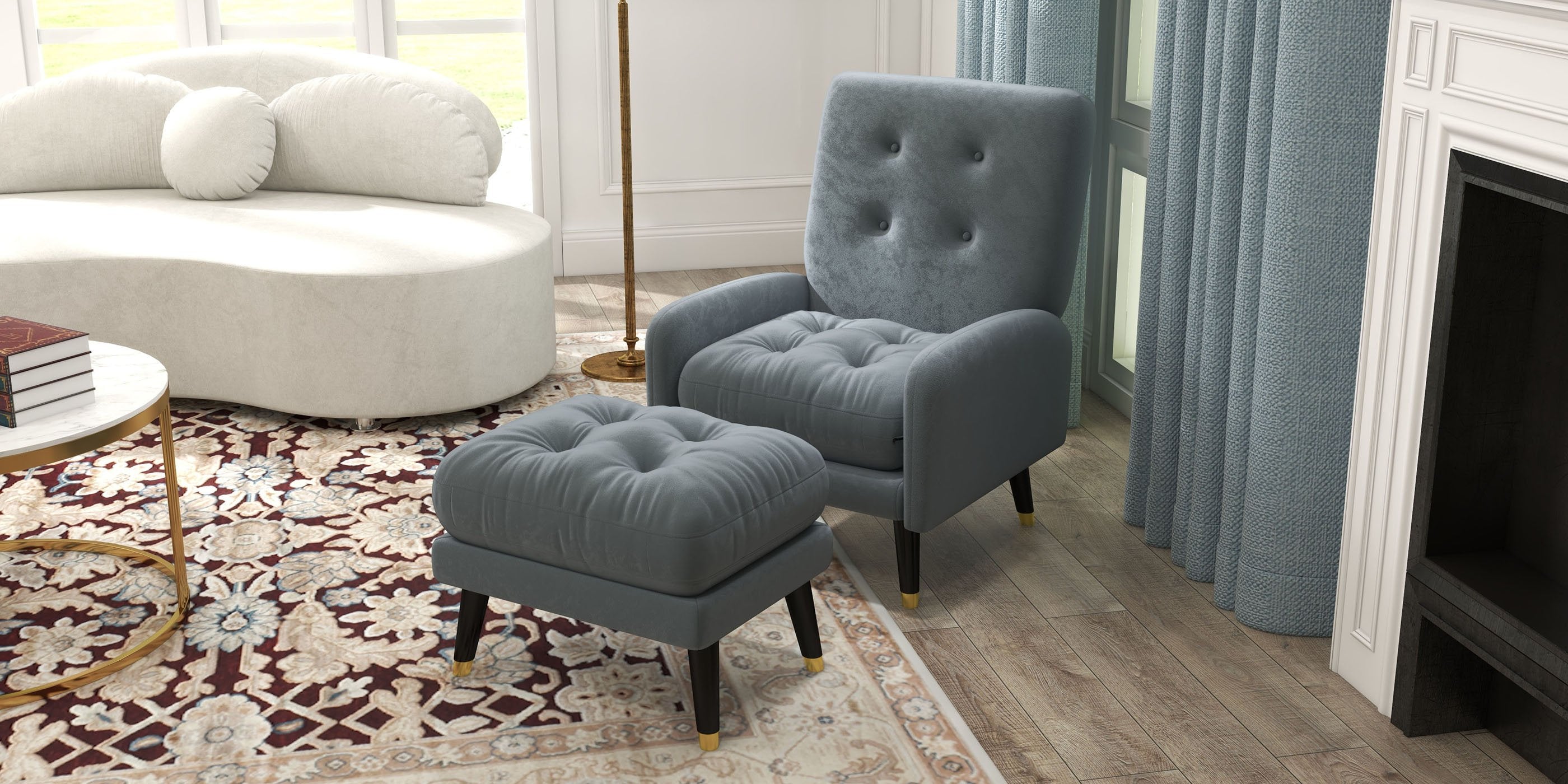 HMR - Curved Sectional Sofa with Ottoman & Pillows