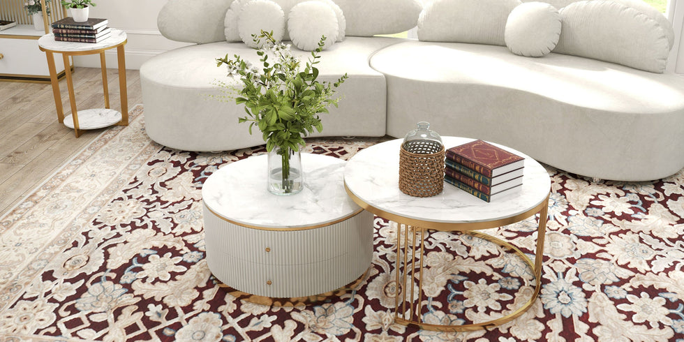 HMR - Curved Sectional Sofa with Ottoman & Pillows