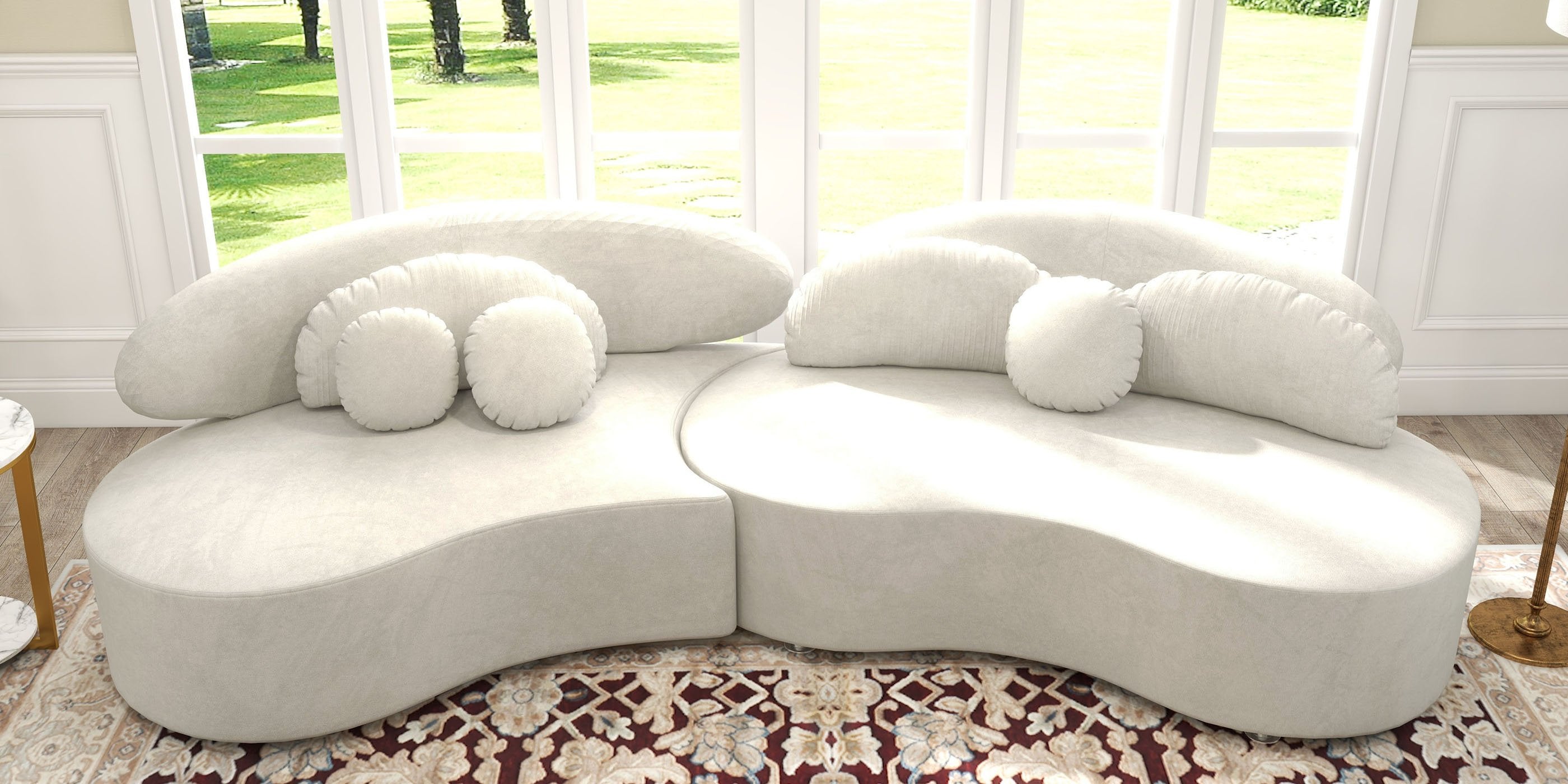 HMR - Curved Sectional Sofa with Ottoman & Pillows