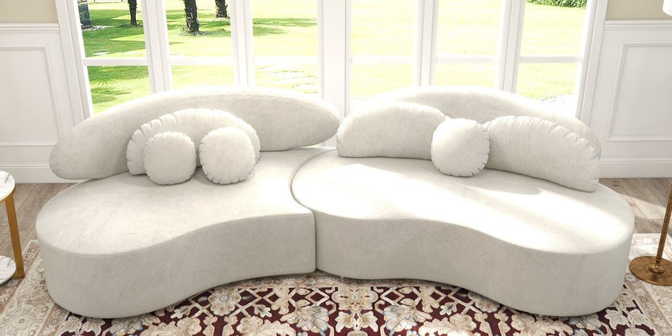 HMR - Curved Sectional Sofa with Ottoman & Pillows