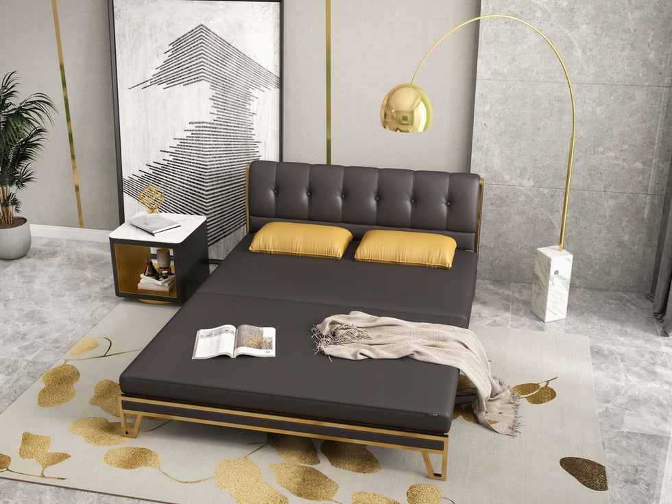 HMR - Convertible Sofa Bed Tufted Faux Leather Upholstery in 59.1"W