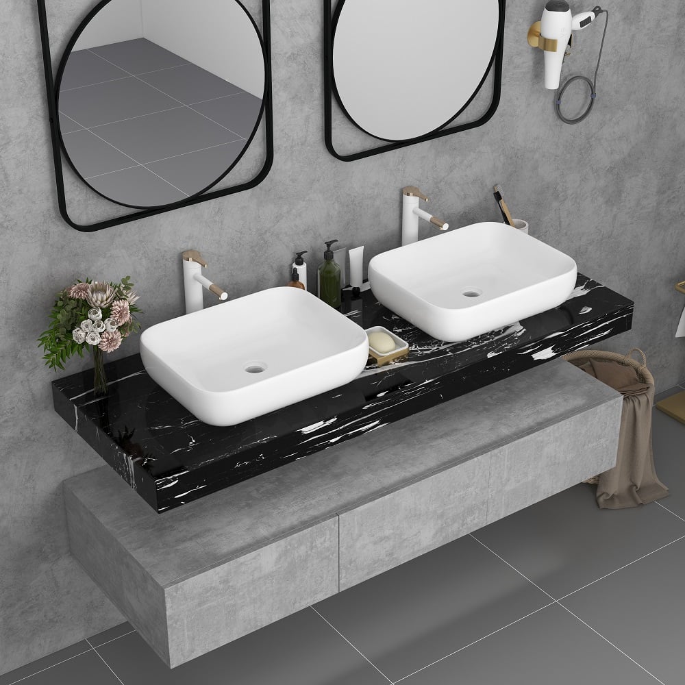 HMR - Modern 60" Floating Bathroom Vanity Set with Double Sinks