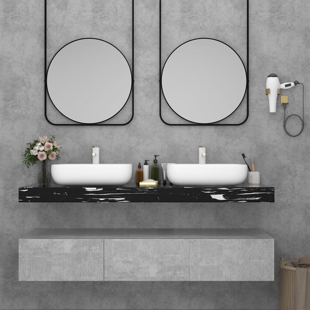 HMR - Modern 60" Floating Bathroom Vanity Set with Double Sinks