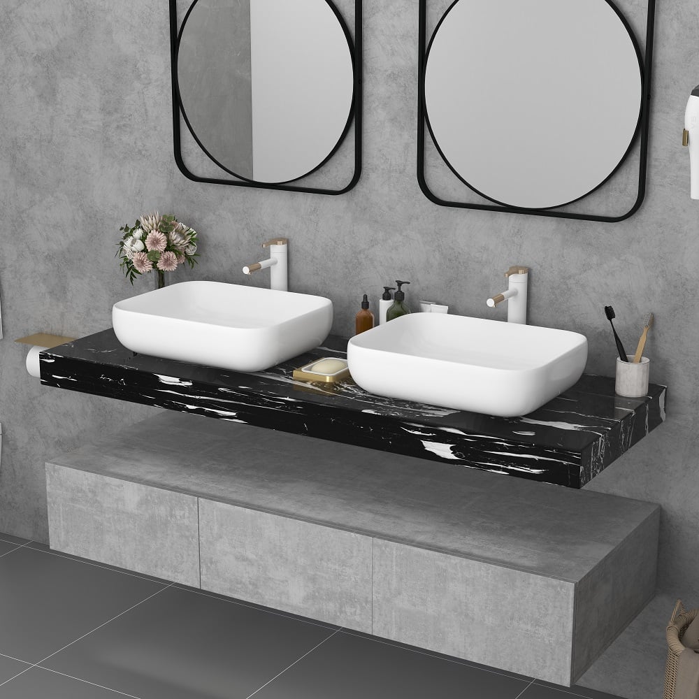 HMR - Modern 60" Floating Bathroom Vanity Set with Double Sinks