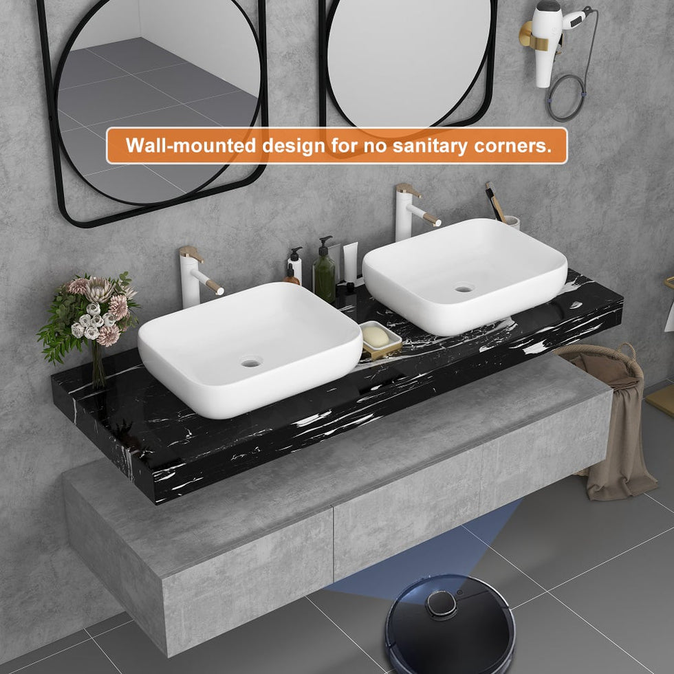 HMR - Modern 60" Floating Bathroom Vanity Set with Double Sinks