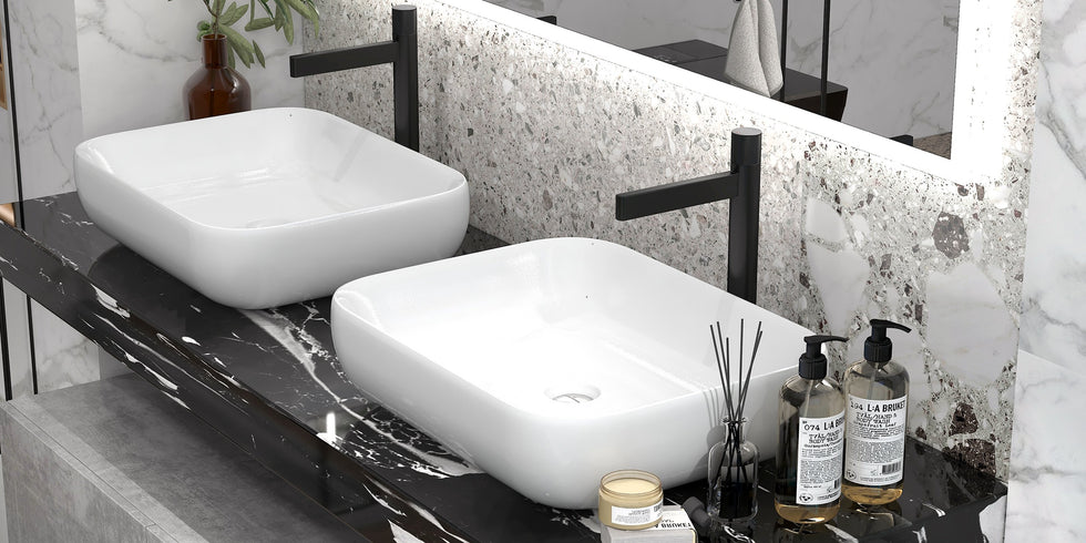 HMR - Modern 60" Floating Bathroom Vanity Set with Double Sinks