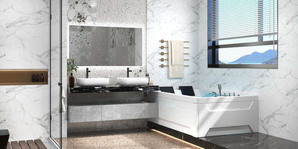 HMR - Modern 60" Floating Bathroom Vanity Set with Double Sinks