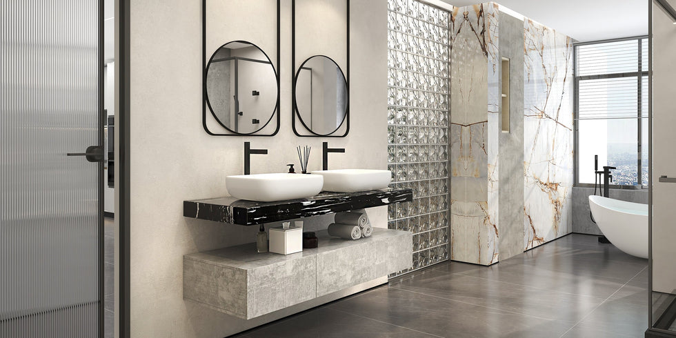 HMR - Modern 60" Floating Bathroom Vanity Set with Double Sinks