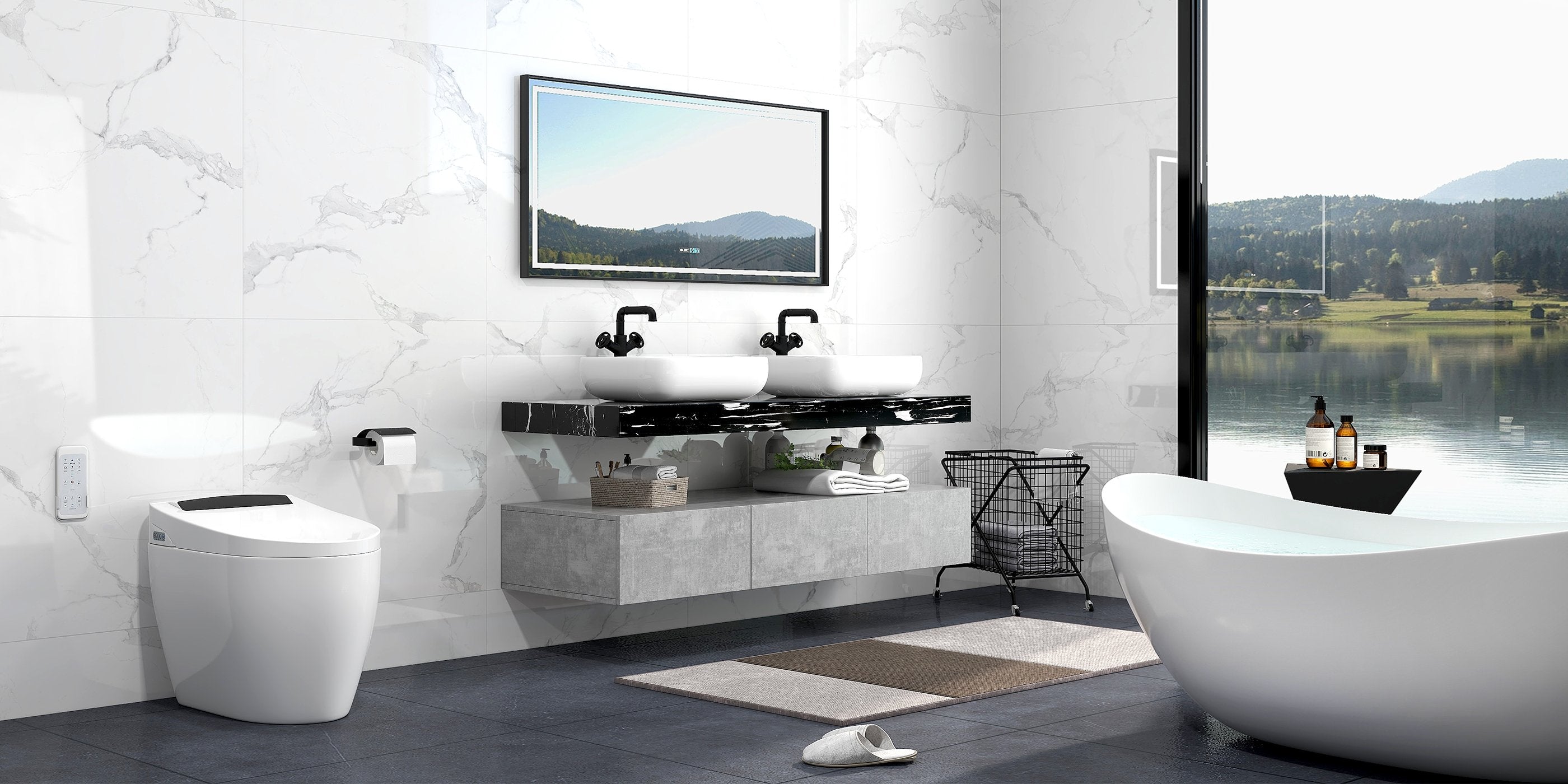 HMR - Modern 60" Floating Bathroom Vanity Set with Double Sinks