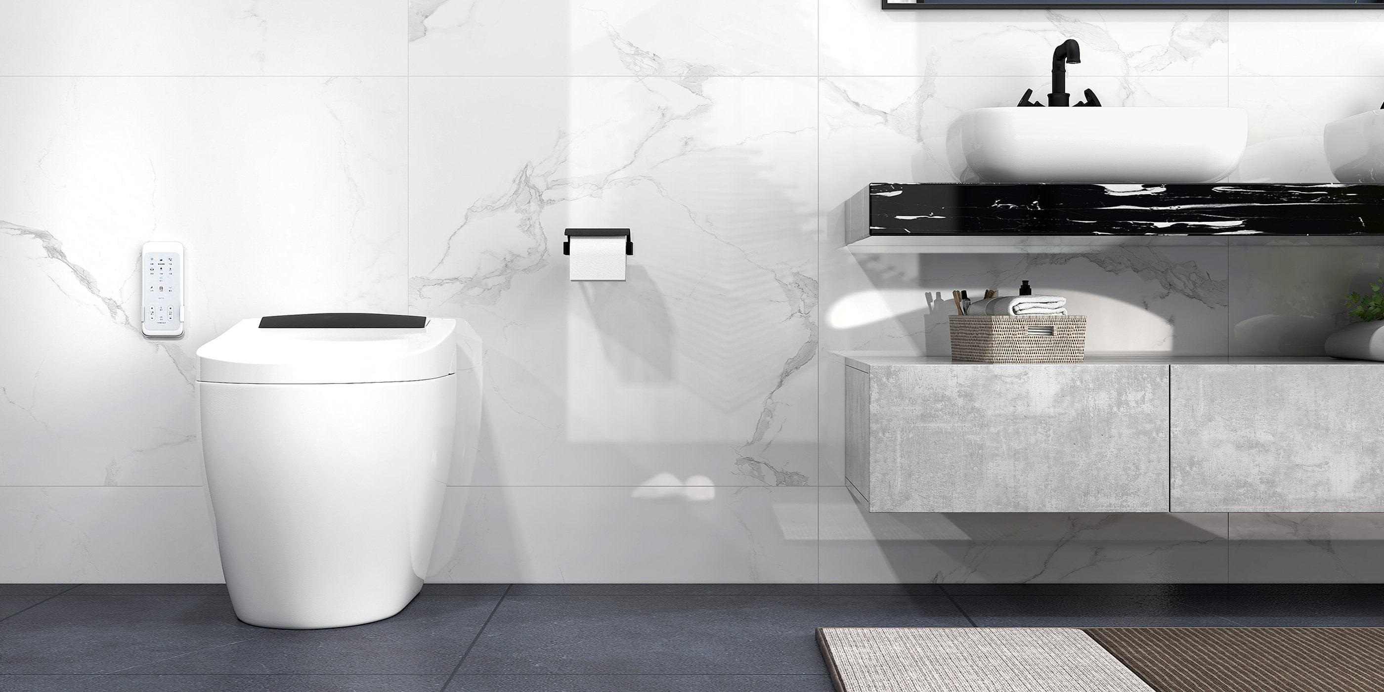 HMR - Modern 60" Floating Bathroom Vanity Set with Double Sinks