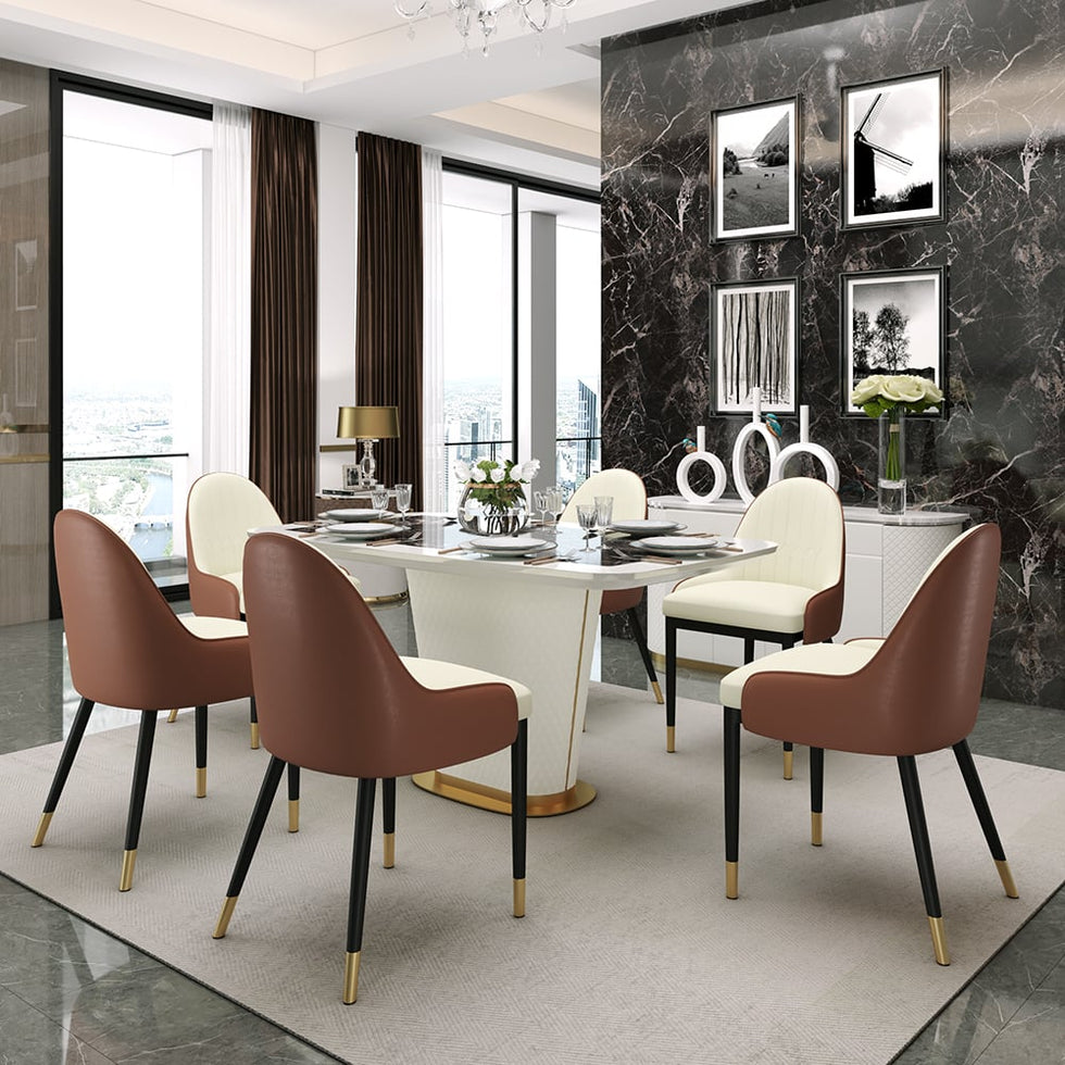 HMR - Modern Faux Leather Upholstered Dining Chair (Set of 2) in Beige and Brown