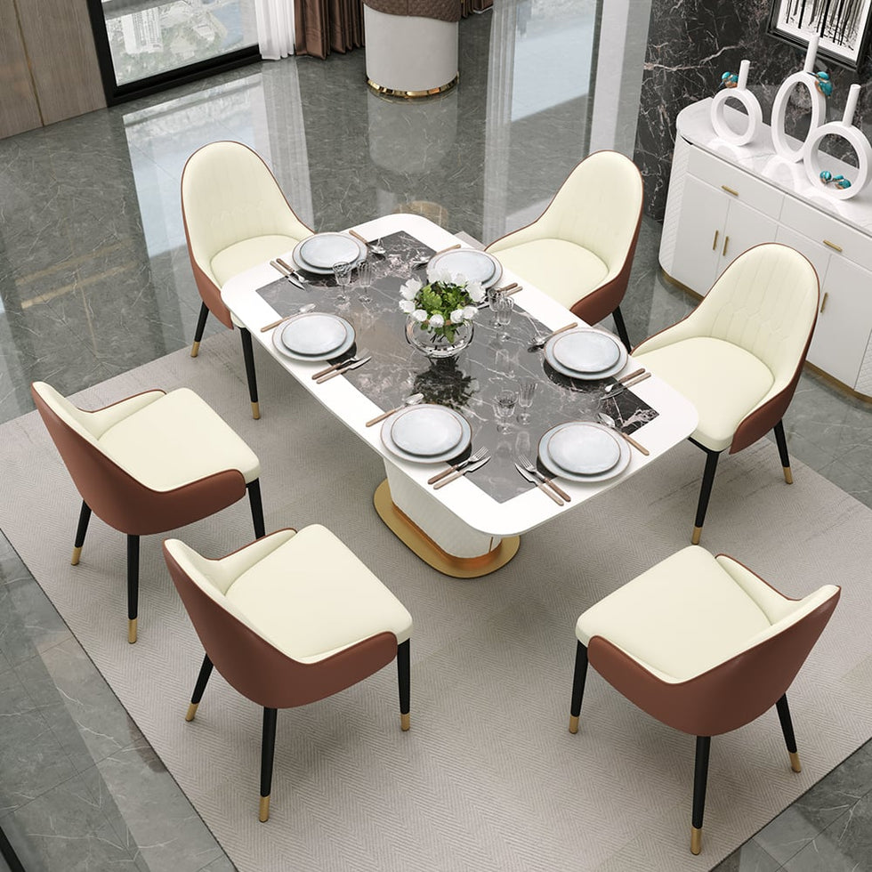 HMR - Modern Faux Leather Upholstered Dining Chair (Set of 2) in Beige and Brown