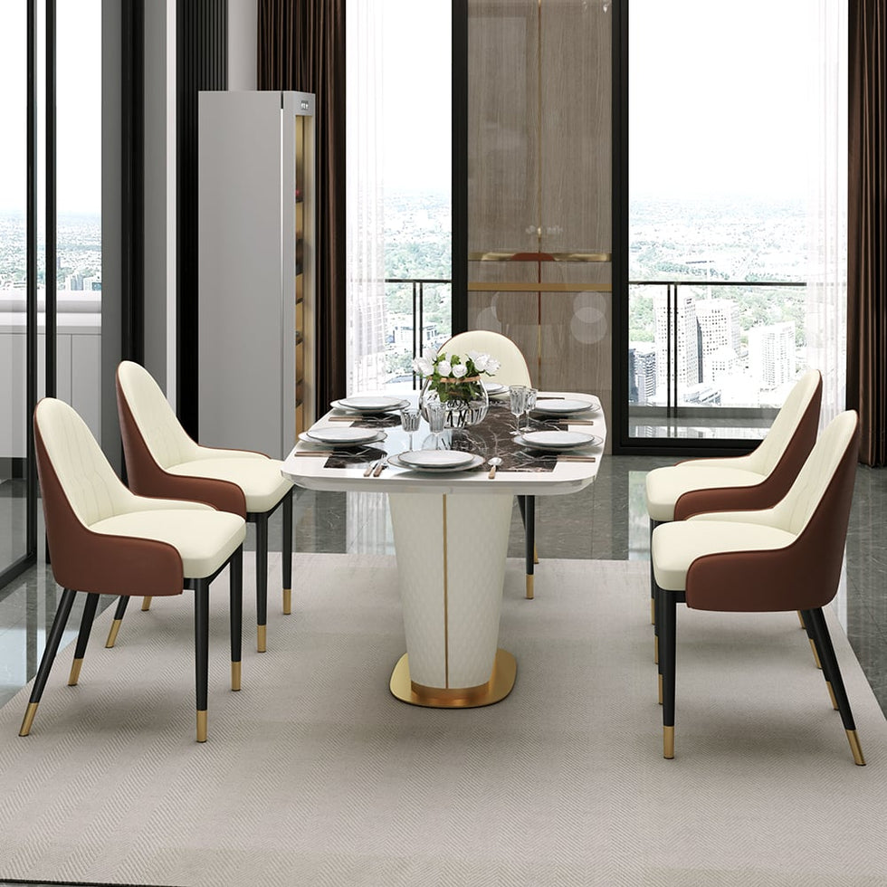 HMR - Modern Faux Leather Upholstered Dining Chair (Set of 2) in Beige and Brown