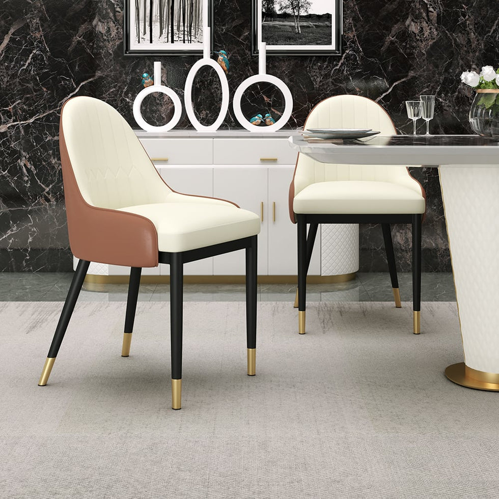 HMR - Modern Faux Leather Upholstered Dining Chair (Set of 2) in Beige and Brown