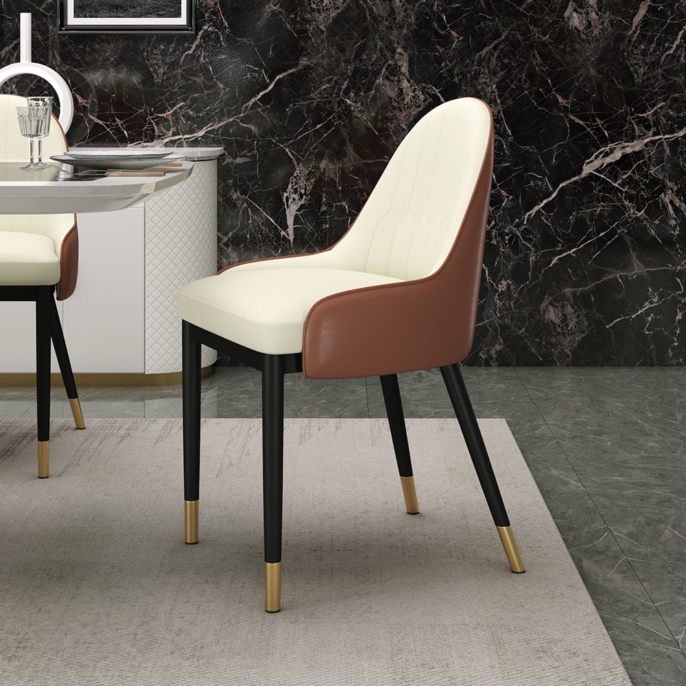 HMR - Modern Faux Leather Upholstered Dining Chair (Set of 2) in Beige and Brown