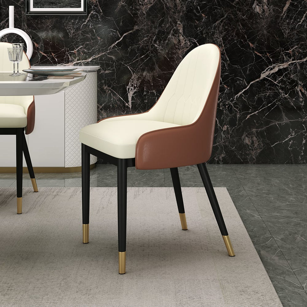 HMR - Modern Faux Leather Upholstered Dining Chair (Set of 2) in Beige and Brown