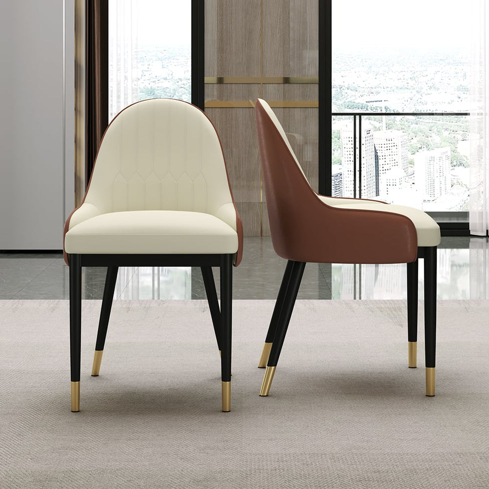 HMR - Modern Faux Leather Upholstered Dining Chair (Set of 2) in Beige and Brown