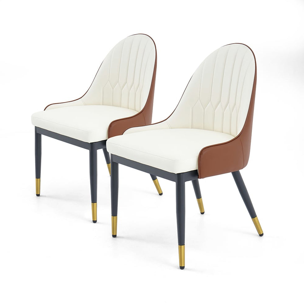HMR - Modern Faux Leather Upholstered Dining Chair (Set of 2) in Beige and Brown