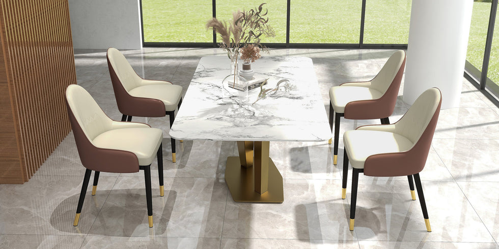 HMR - Modern Faux Leather Upholstered Dining Chair (Set of 2) in Beige and Brown