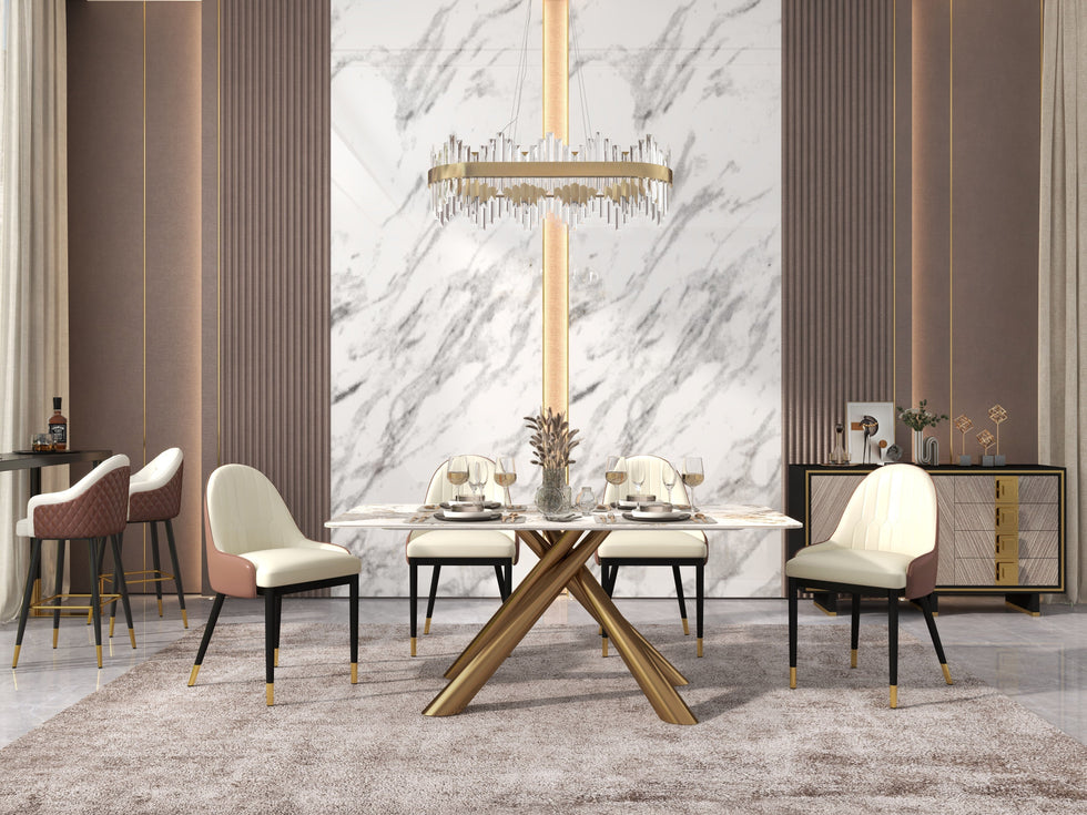 HMR - Modern Faux Leather Upholstered Dining Chair (Set of 2) in Beige and Brown