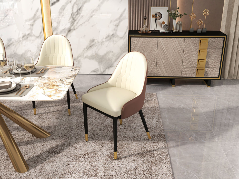 HMR - Modern Faux Leather Upholstered Dining Chair (Set of 2) in Beige and Brown