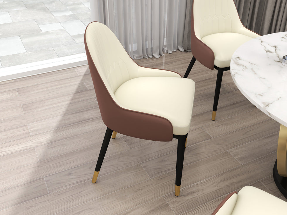 HMR - Modern Faux Leather Upholstered Dining Chair (Set of 2) in Beige and Brown