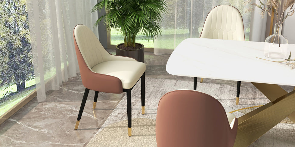 HMR - Modern Faux Leather Upholstered Dining Chair (Set of 2) in Beige and Brown