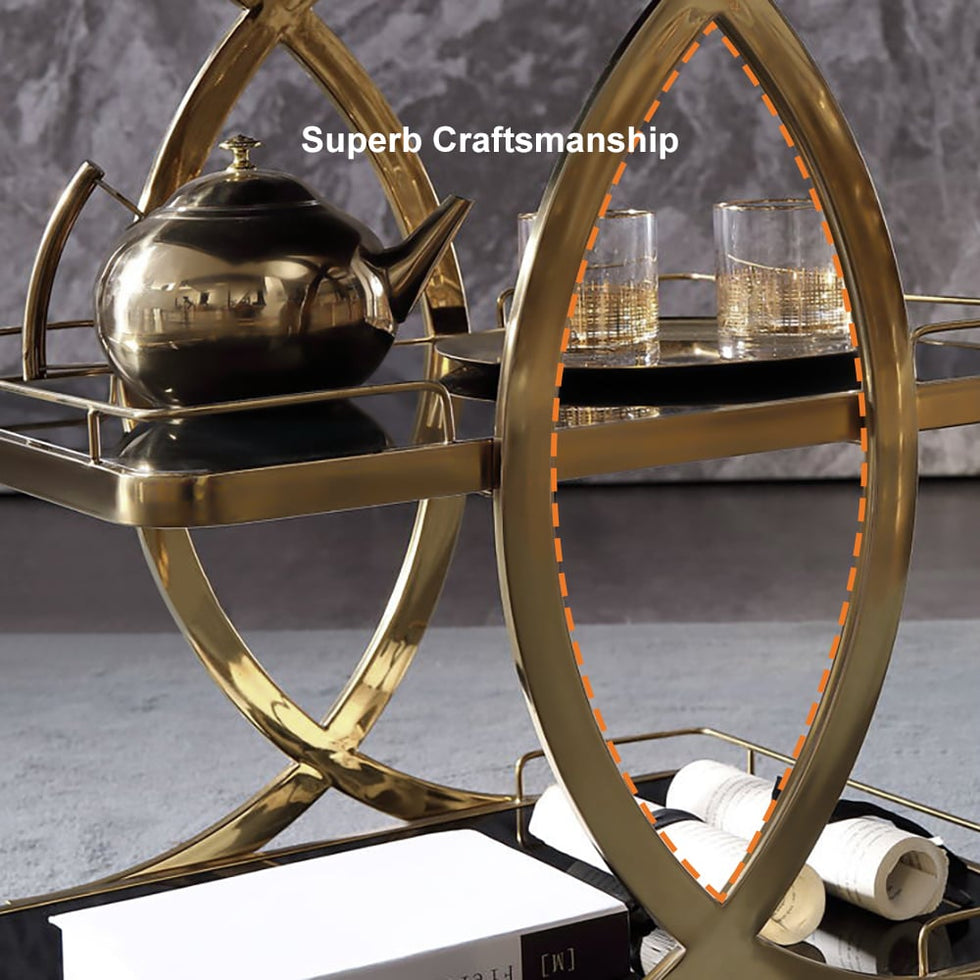 HMR - Modern Rolling 3-Tier Bar Cart on Wheel with Handle in Black and Gold