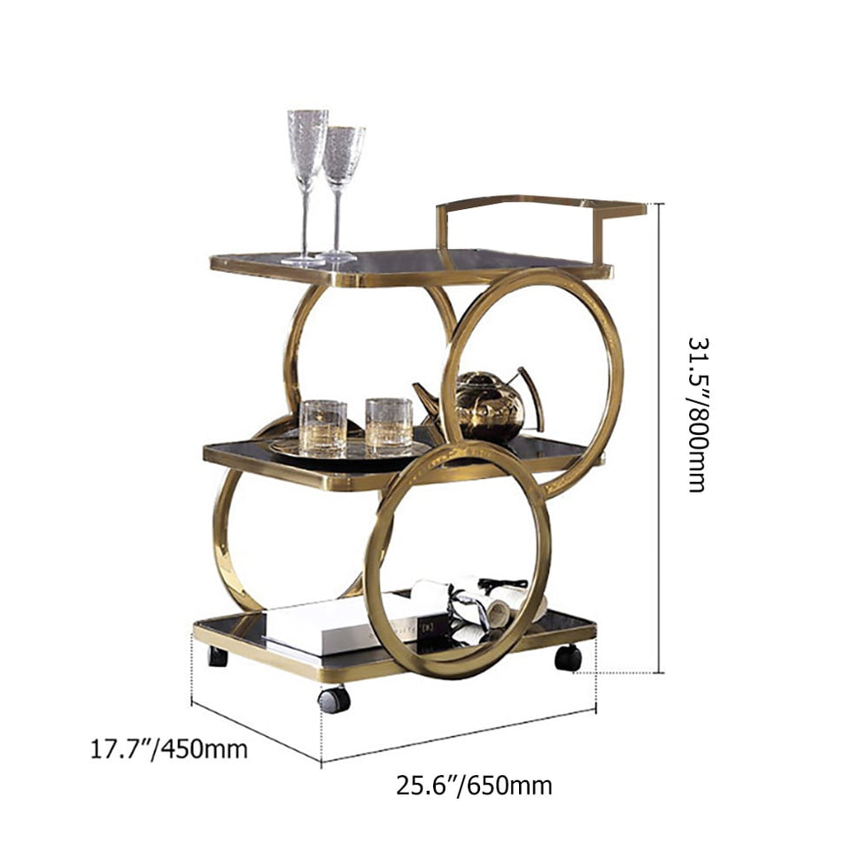 HMR - Modern Rolling 3-Tier Bar Cart on Wheel with Handle in Black and Gold