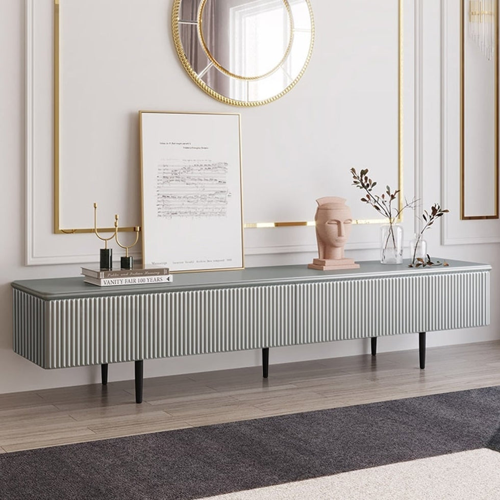 HMR - Modern 70.9" TV Stand with Drawers Line Media Console with Black Metal Legs