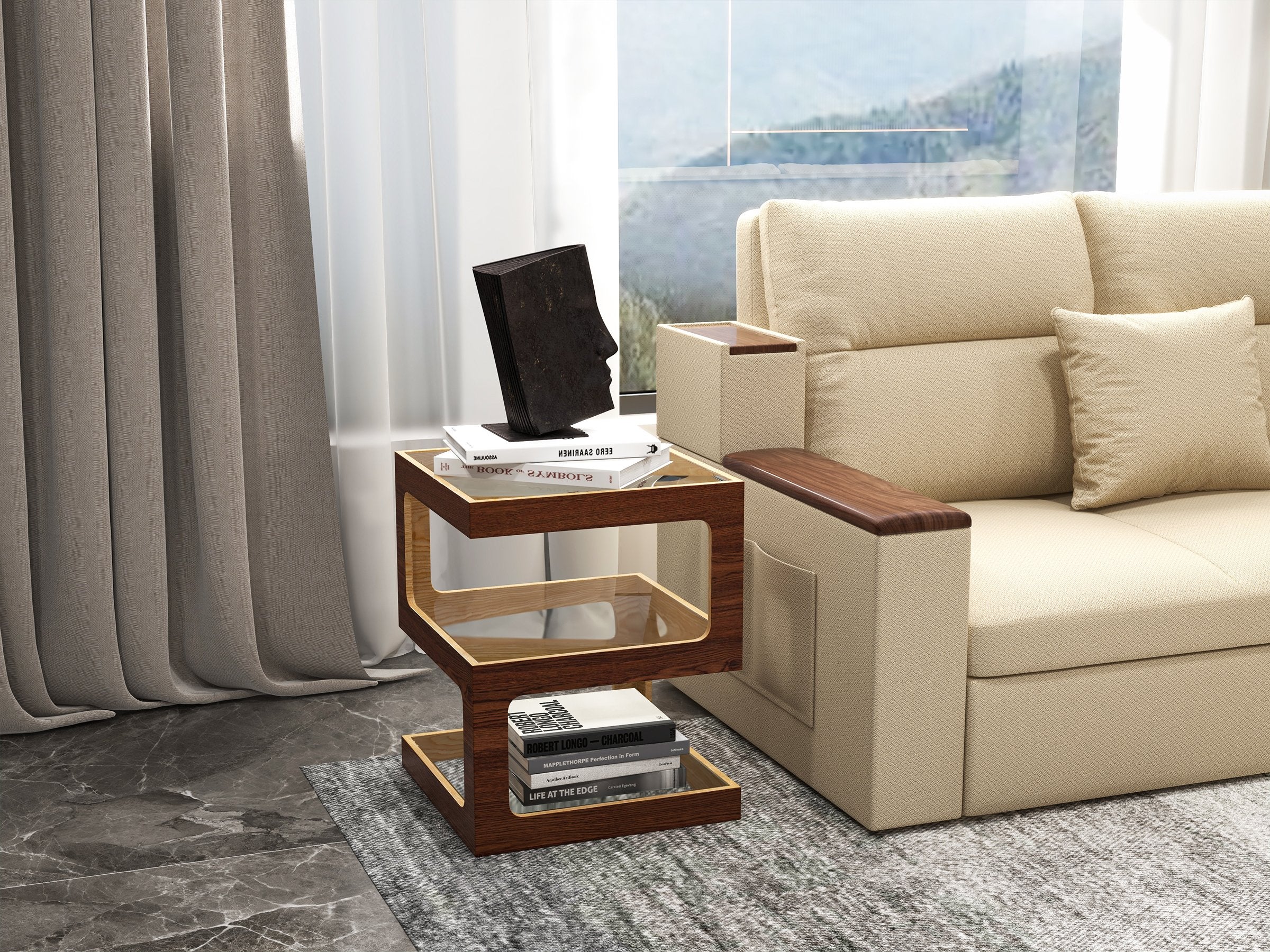 HMR - Modern Glass End Table with 3 Tiers