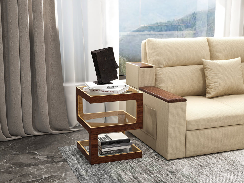 HMR - Modern Glass End Table with 3 Tiers