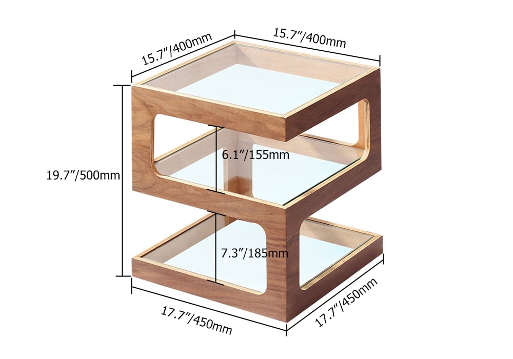HMR - Modern Glass End Table with 3 Tiers