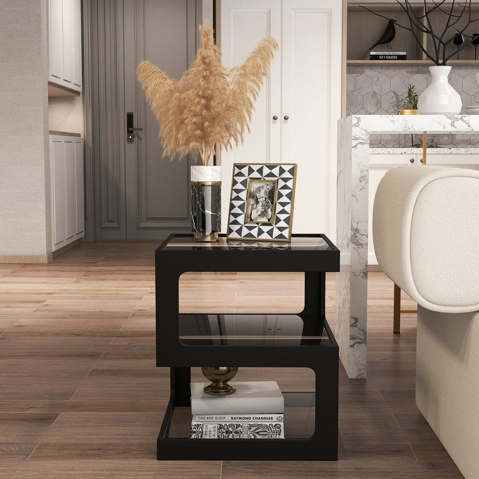 HMR - Modern Glass End Table with 3 Tiers